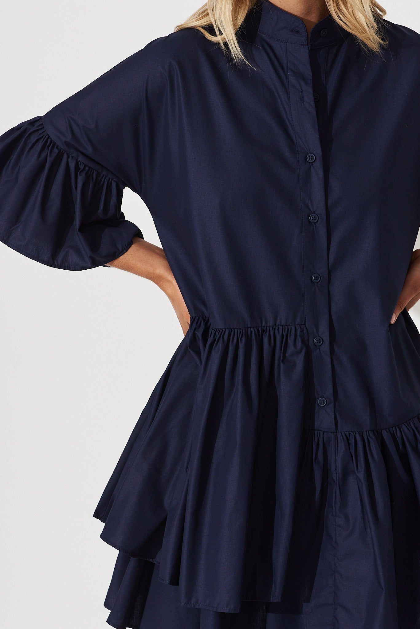 Navy Cotton Blend Smock Dress