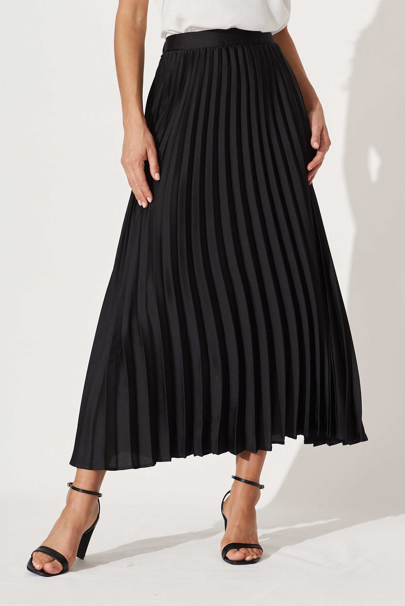 Allison Black Satin Midi Skirt