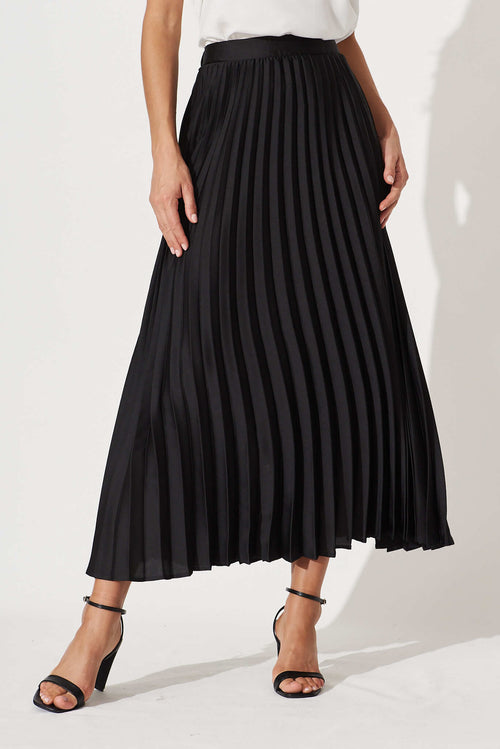 Allison Black Satin Midi Skirt