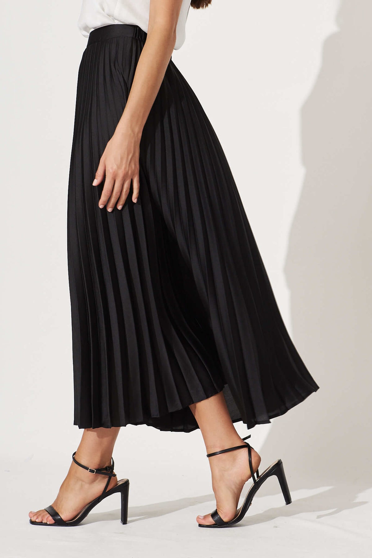 Allison Black Satin Midi Skirt