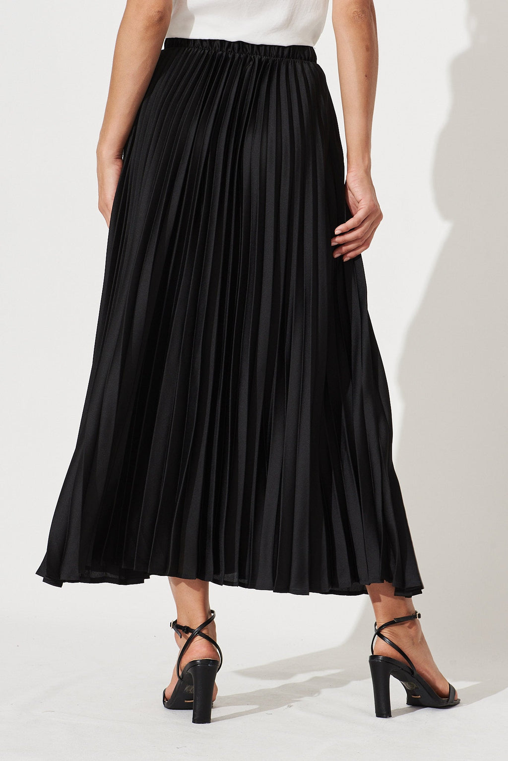 Allison Black Satin Midi Skirt