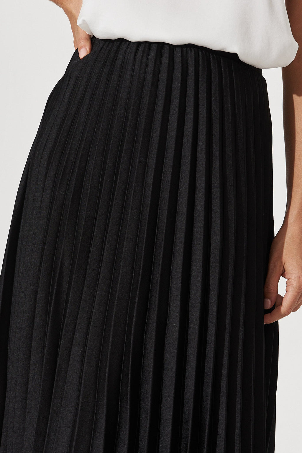 Allison Black Satin Midi Skirt