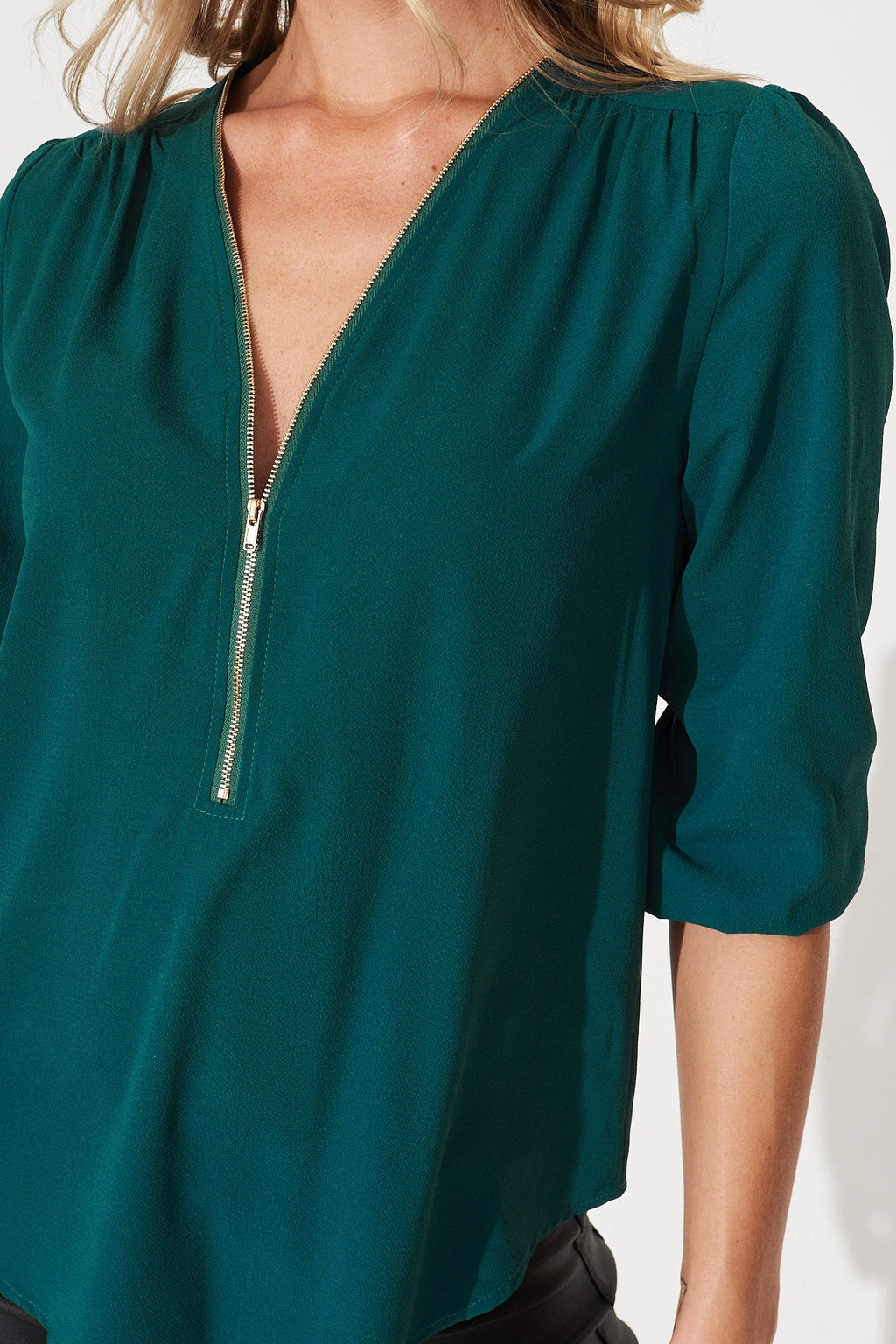 Teal Zip Blouse by Viviani