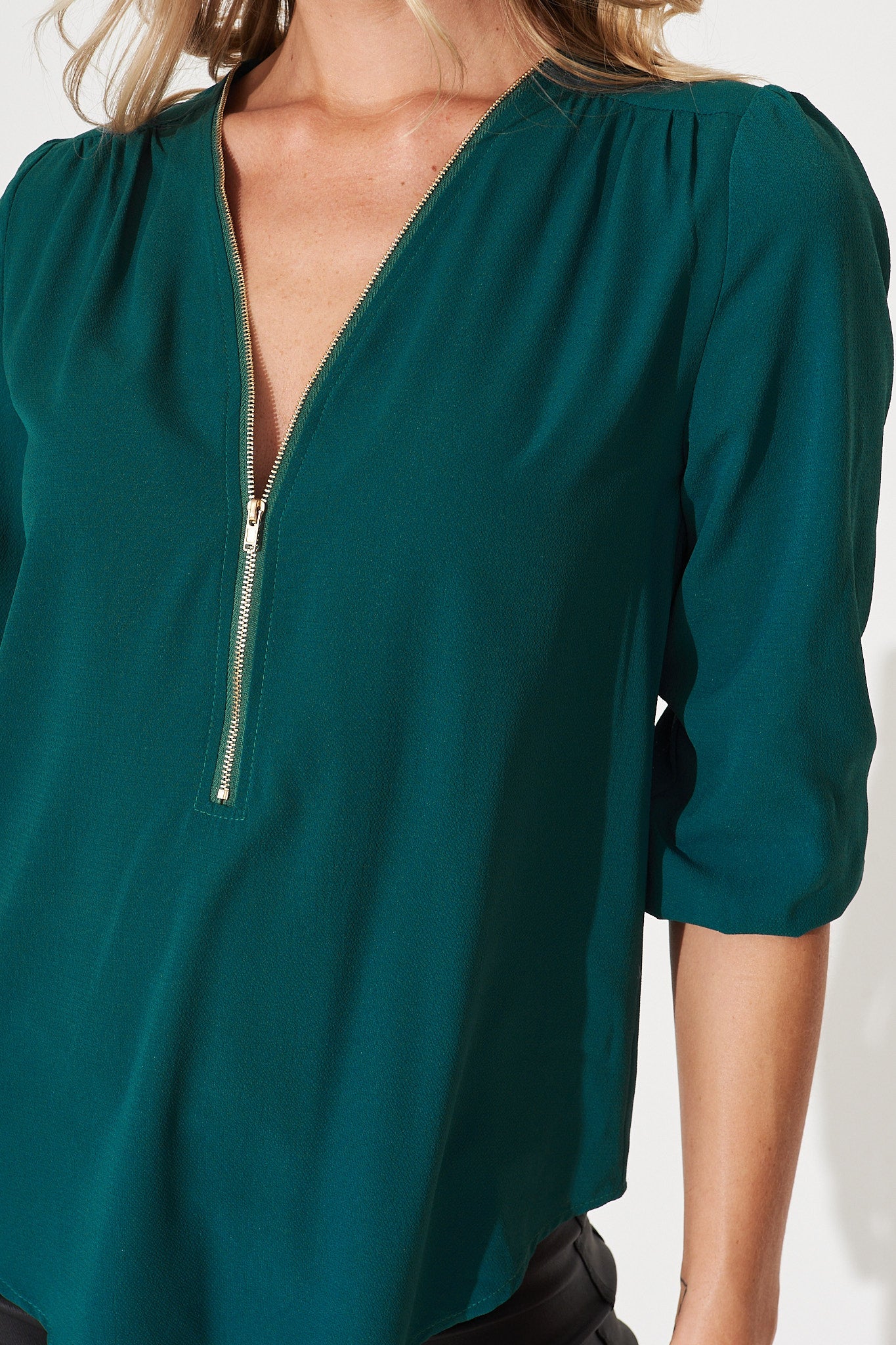 Teal Zip Blouse by Viviani