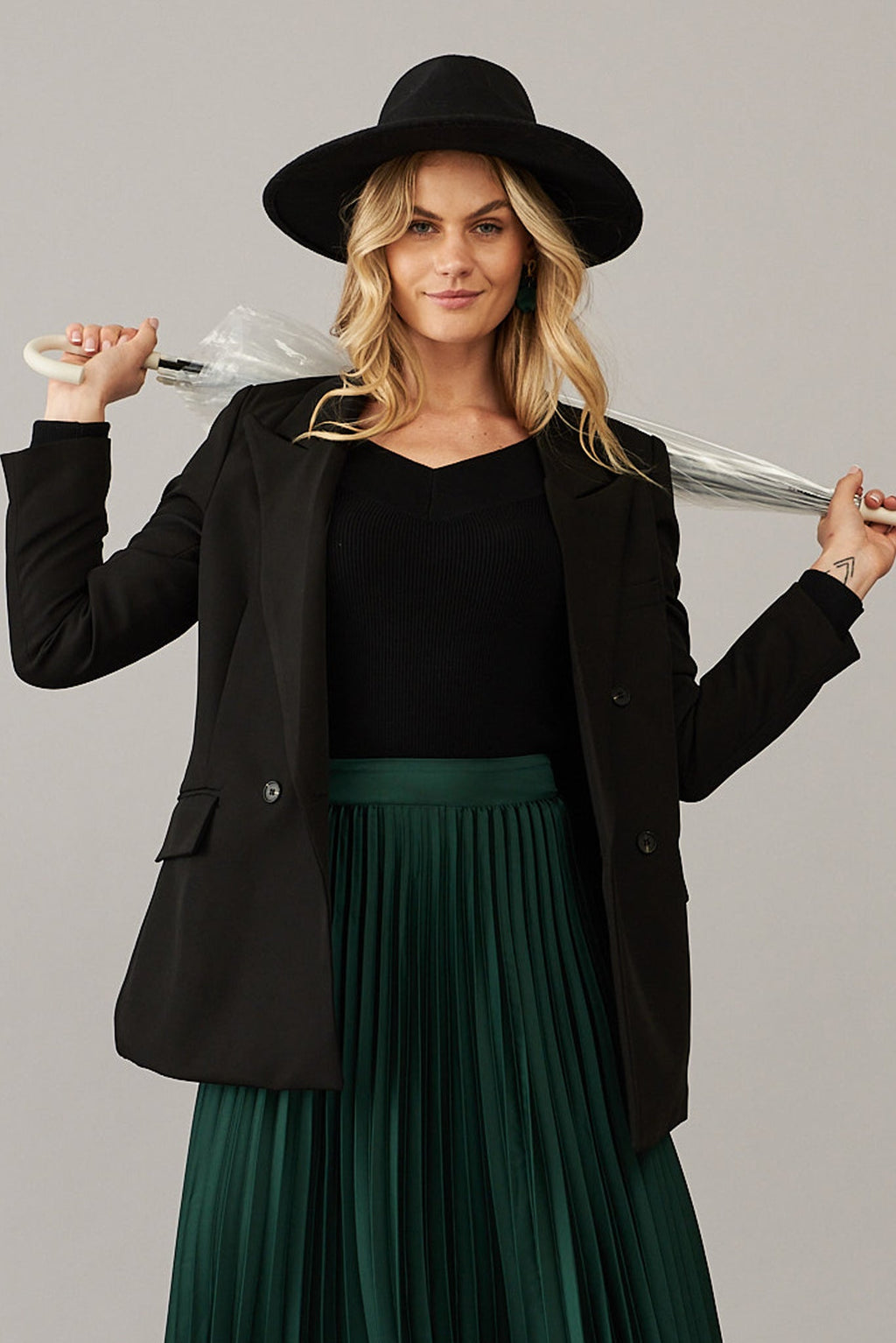 Emerald Satin Midi Pleat Skirt
