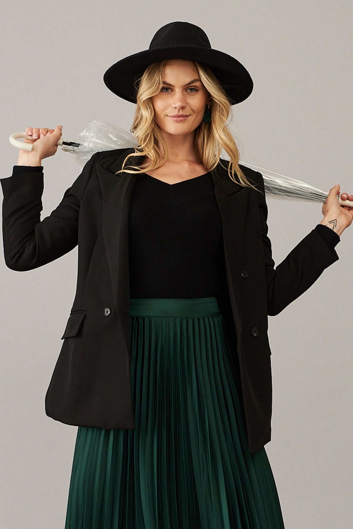 Emerald Satin Midi Pleat Skirt