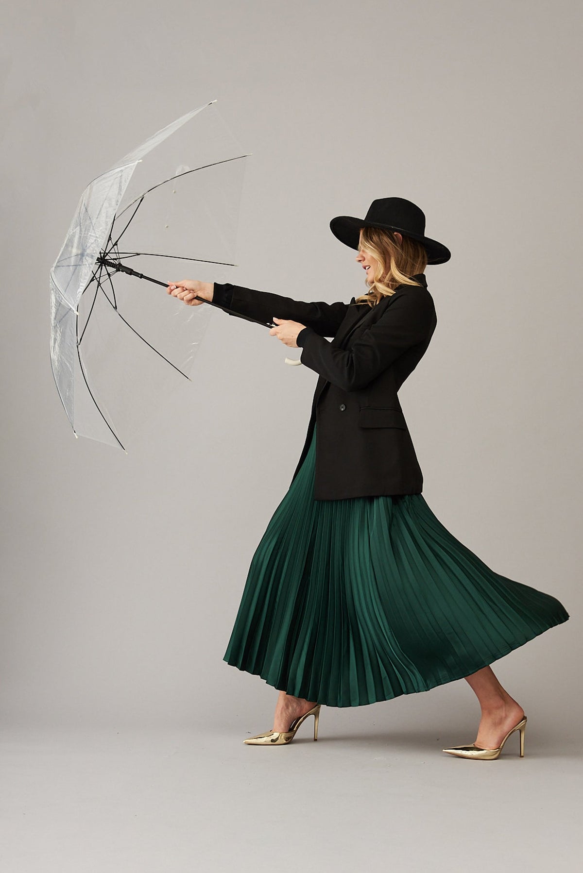 Emerald Satin Midi Pleat Skirt