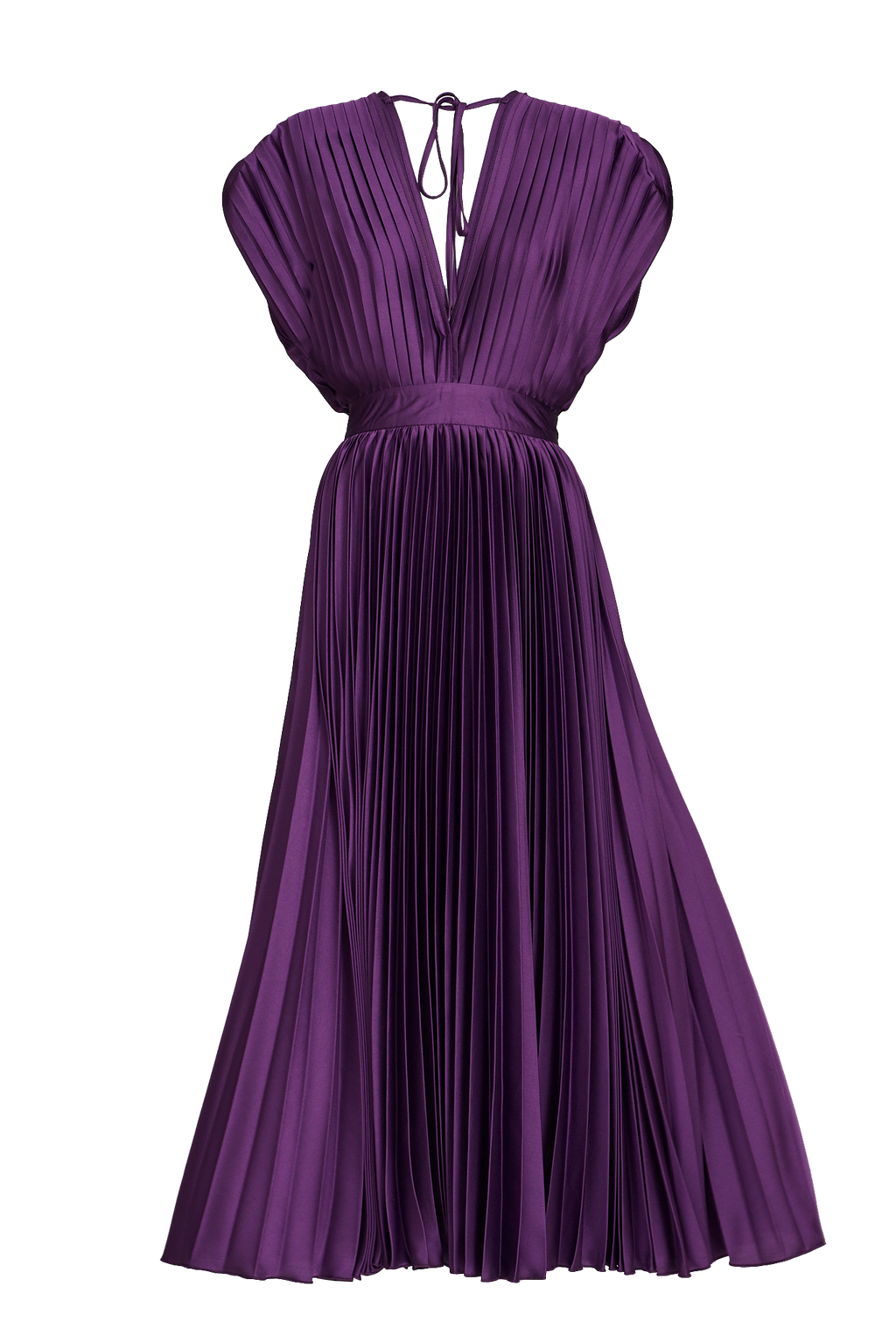 Purple Satin Pleated Midi Dress
