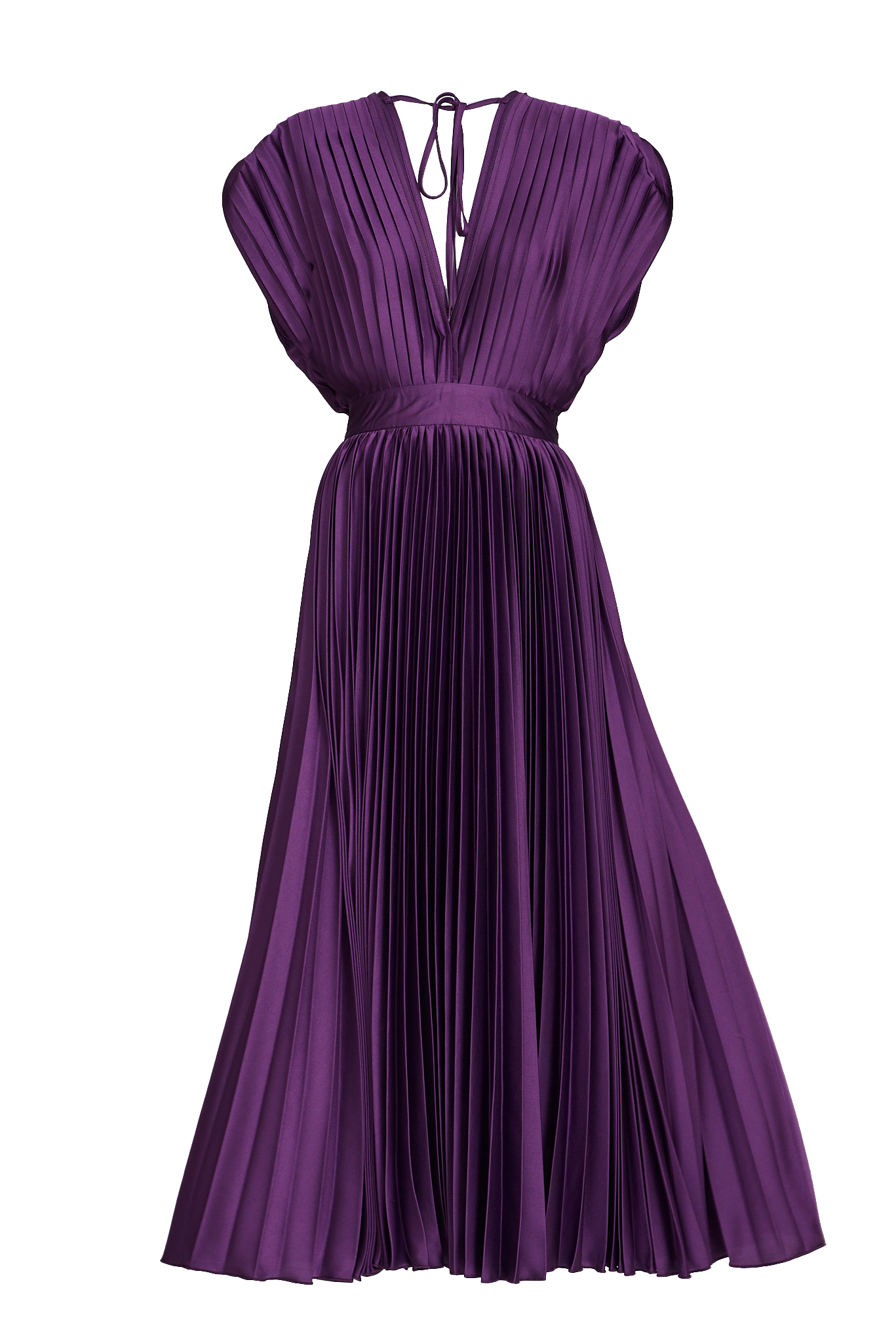 Purple Satin Pleated Midi Dress