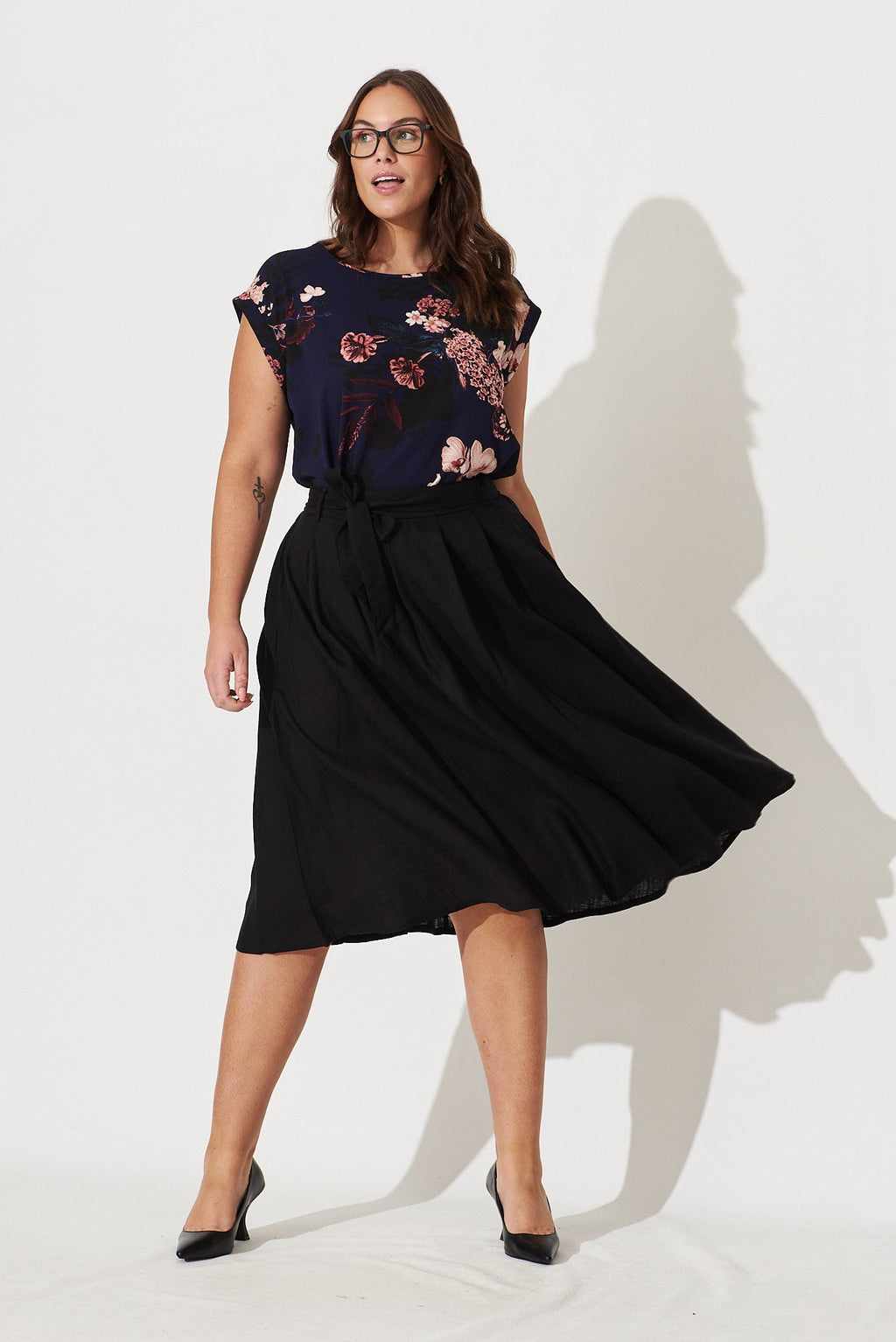 Bailey Black Linen Midi Skirt