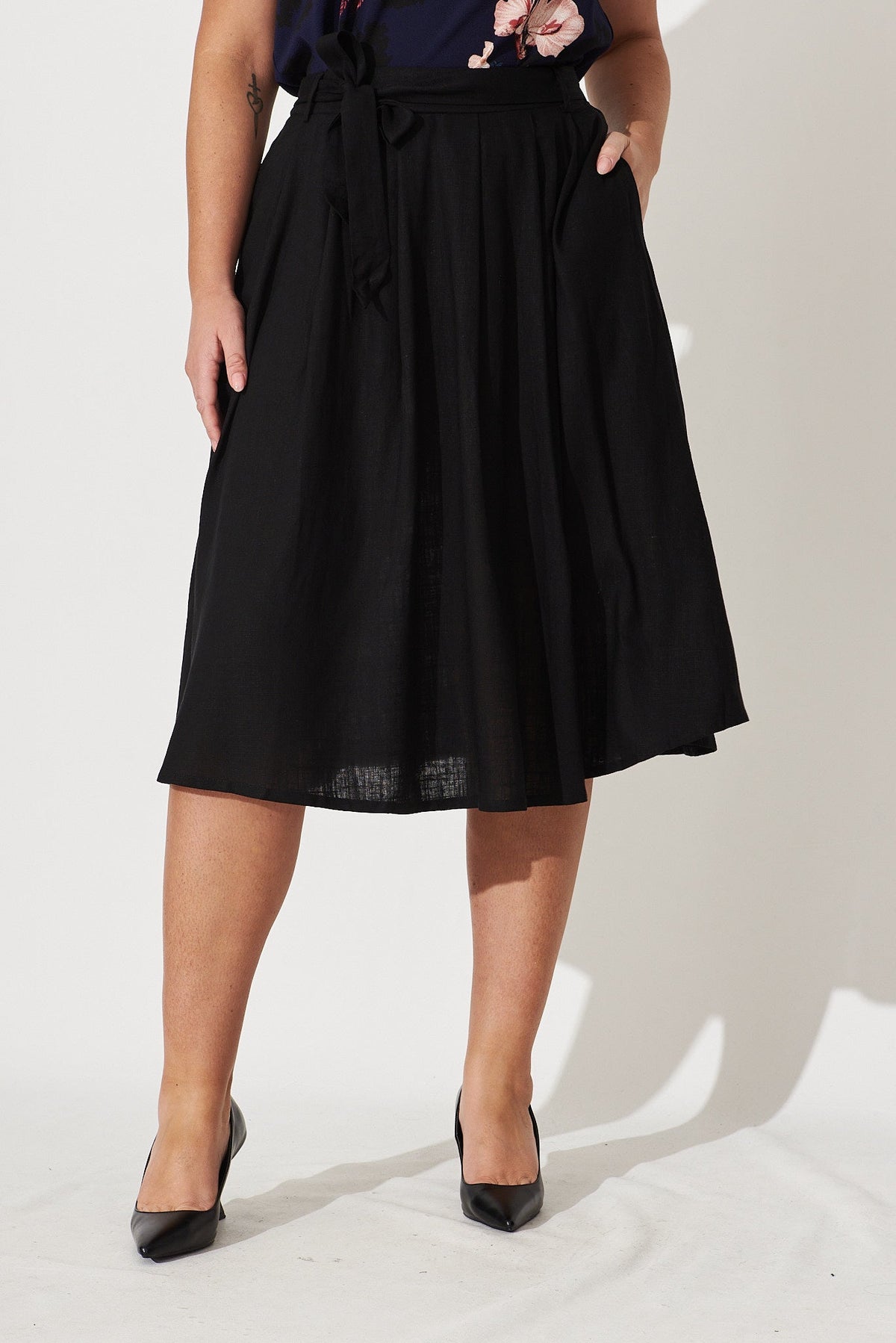 Bailey Black Linen Midi Skirt