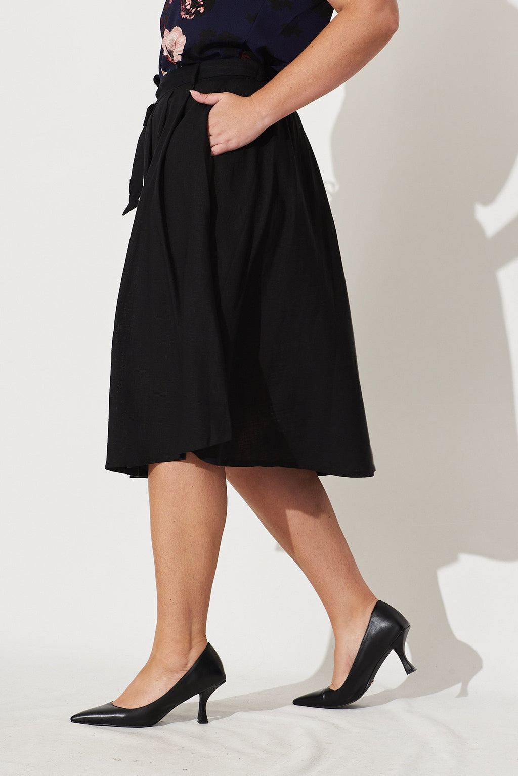 Bailey Black Linen Midi Skirt