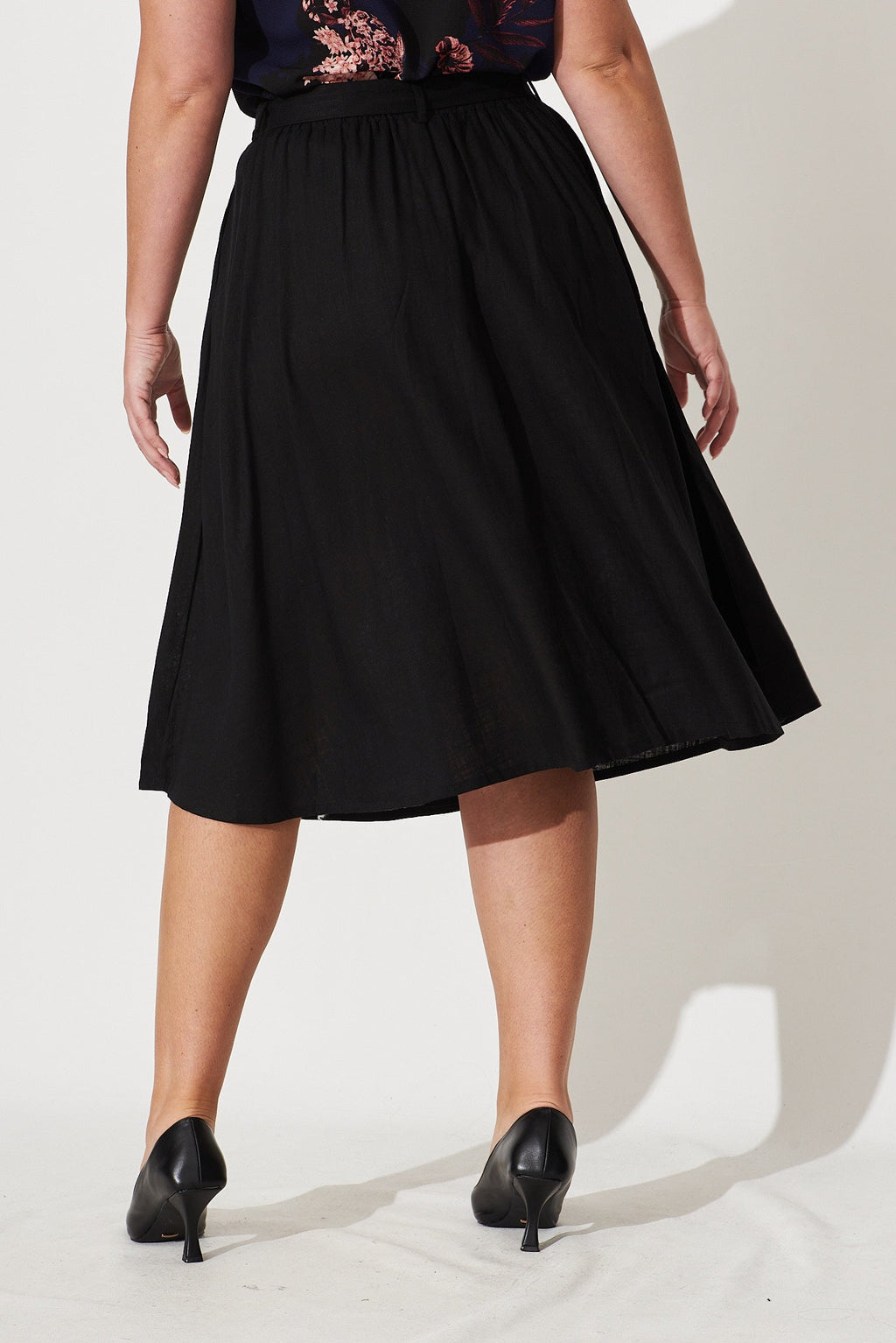 Bailey Black Linen Midi Skirt