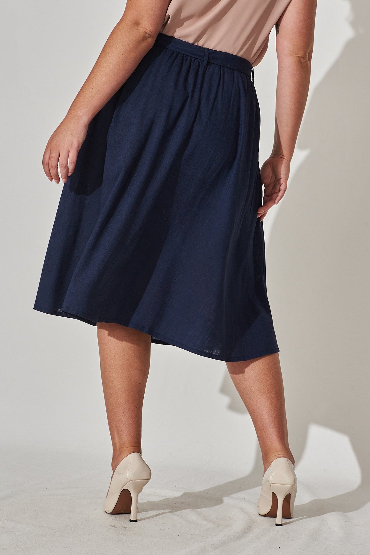 Navy Linen Bailey Midi Skirt