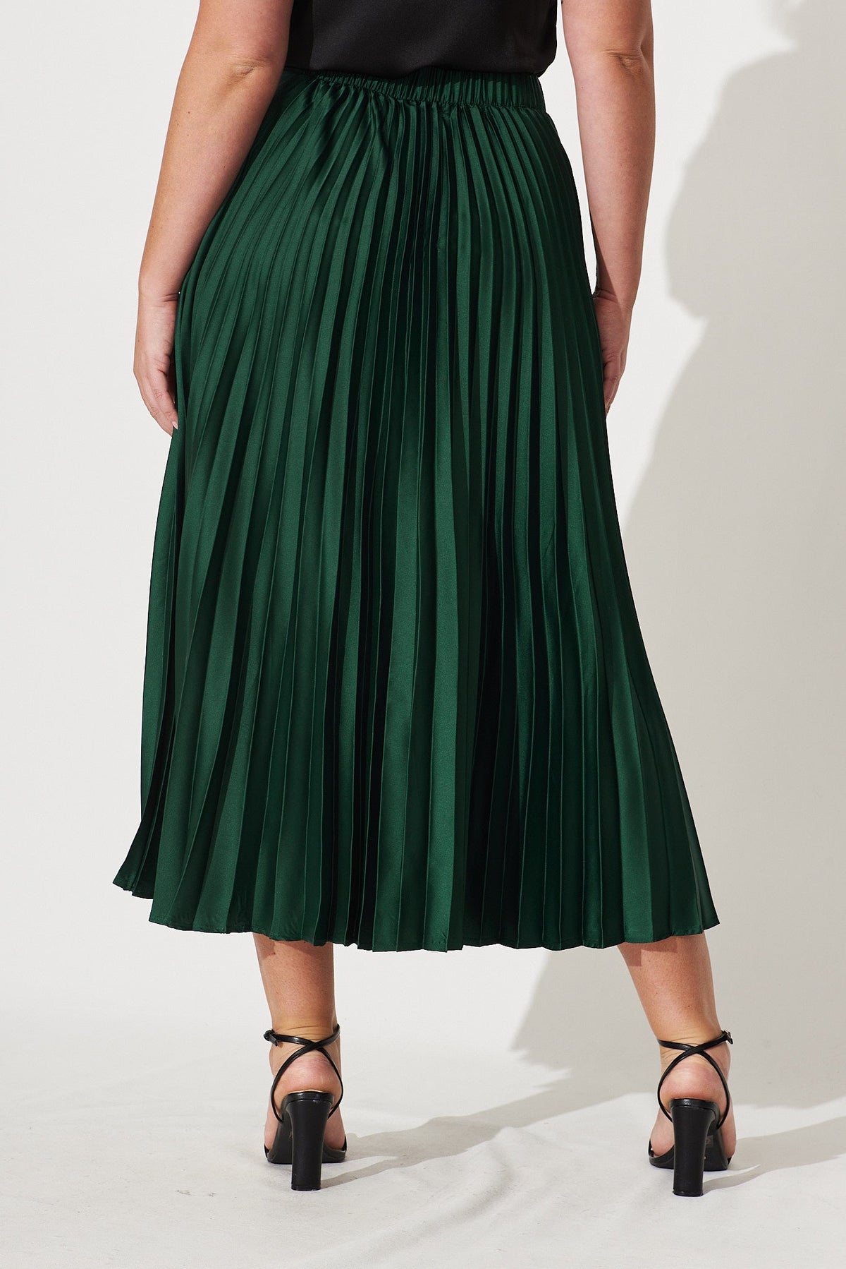 Emerald Satin Midi Pleat Skirt