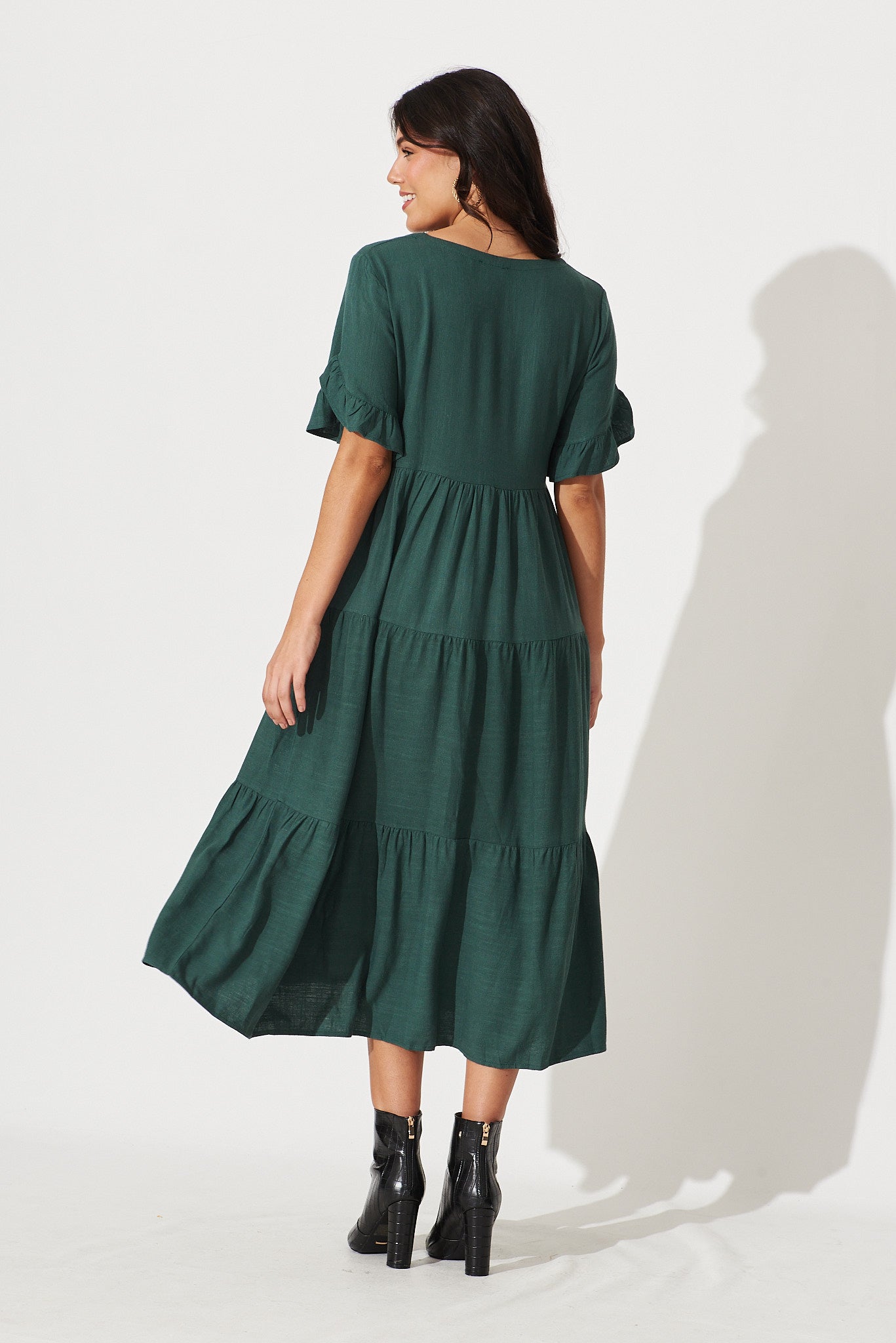 Green Linen Blend Smock Dress by Kristen