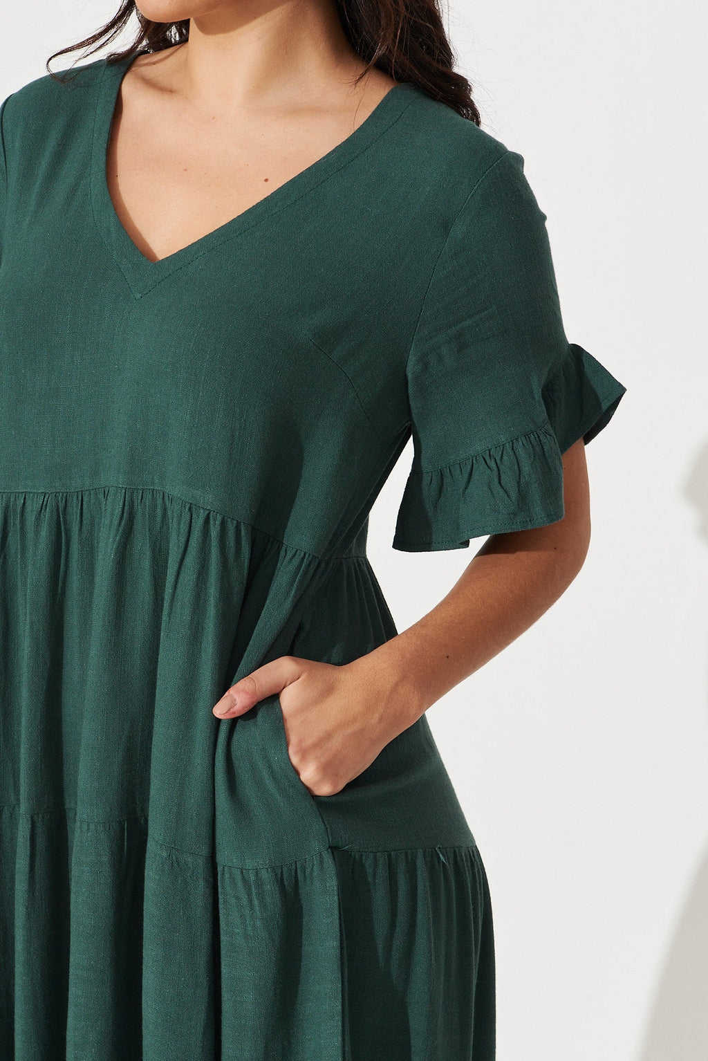 Green Linen Blend Smock Dress by Kristen