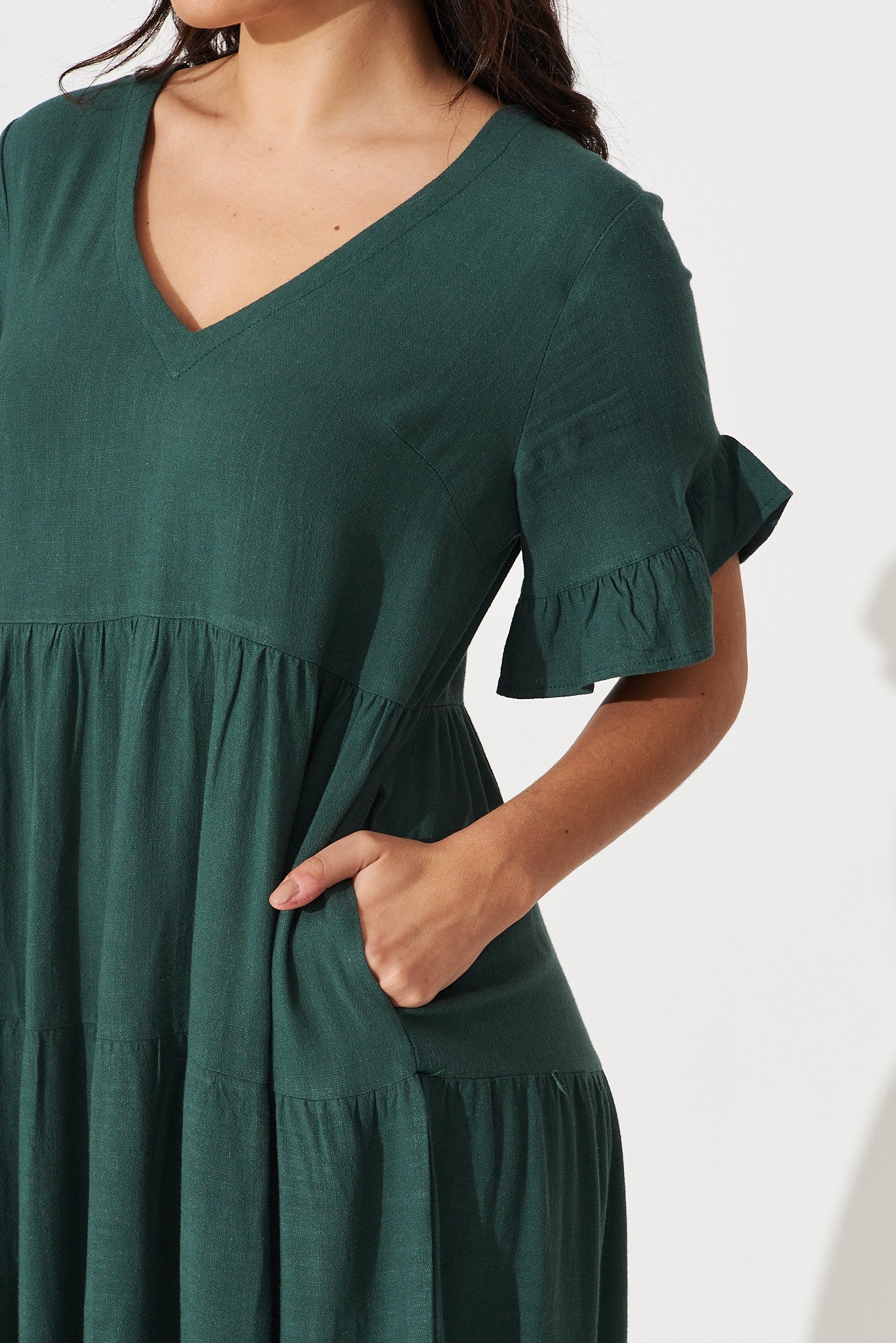 Green Linen Blend Smock Dress by Kristen