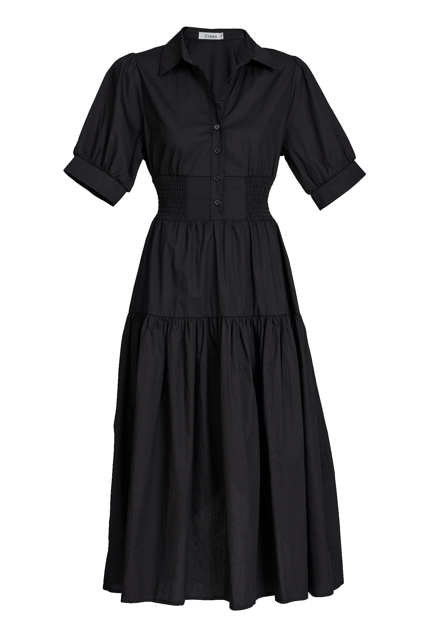 Black Cotton Midi Shirt Dress: Fairfax Style