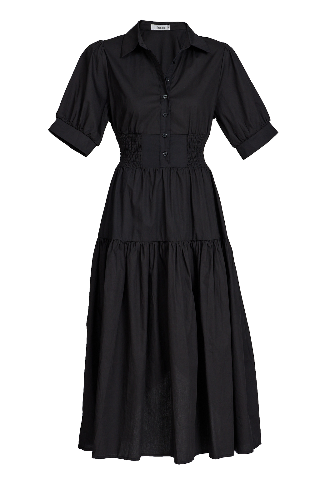 Black Cotton Midi Shirt Dress: Fairfax Style
