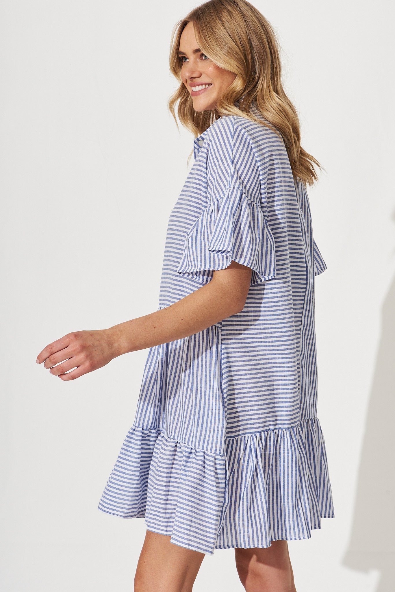 Navy Striped Cotton Dress by Freya