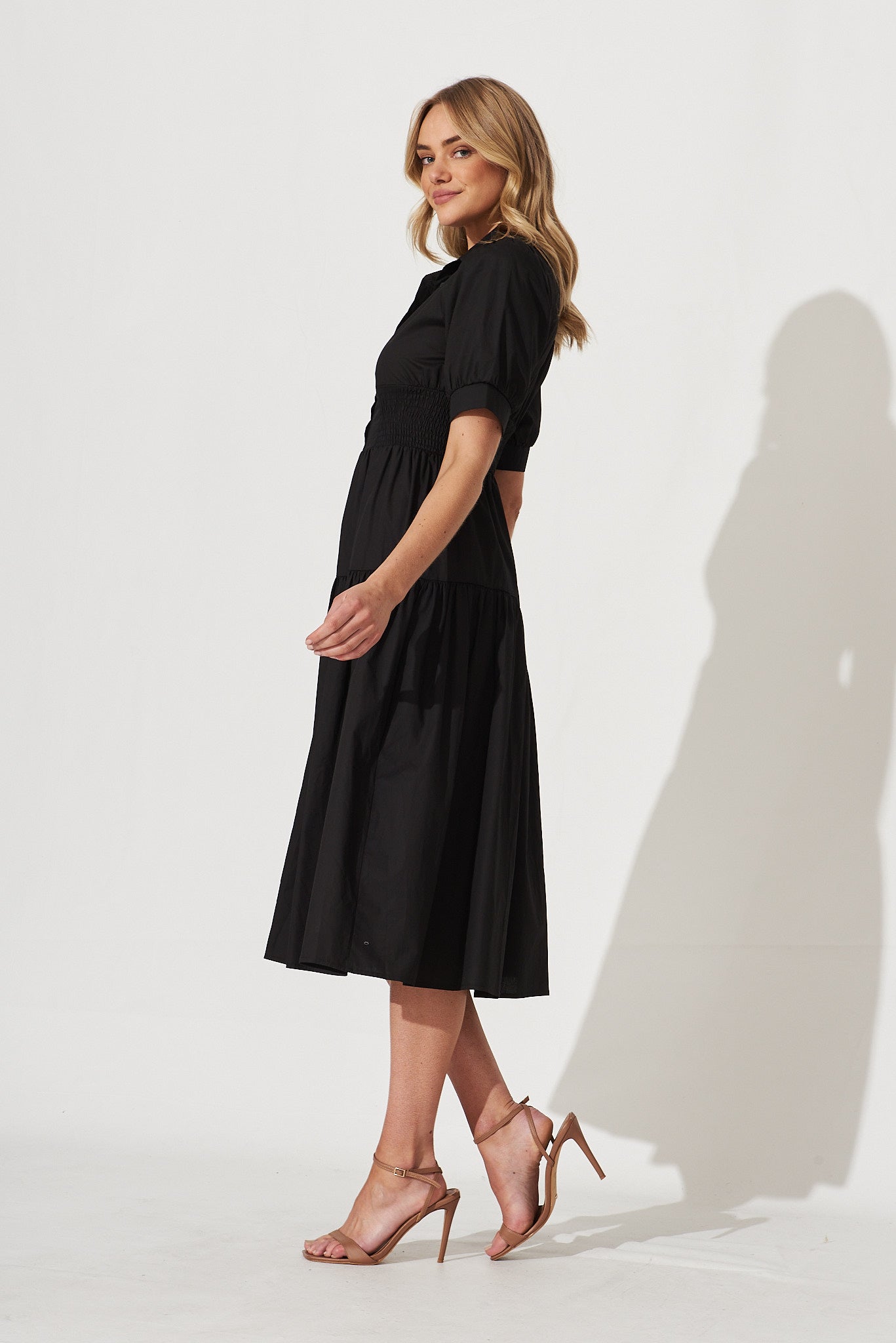 Black Cotton Midi Shirt Dress: Fairfax Style