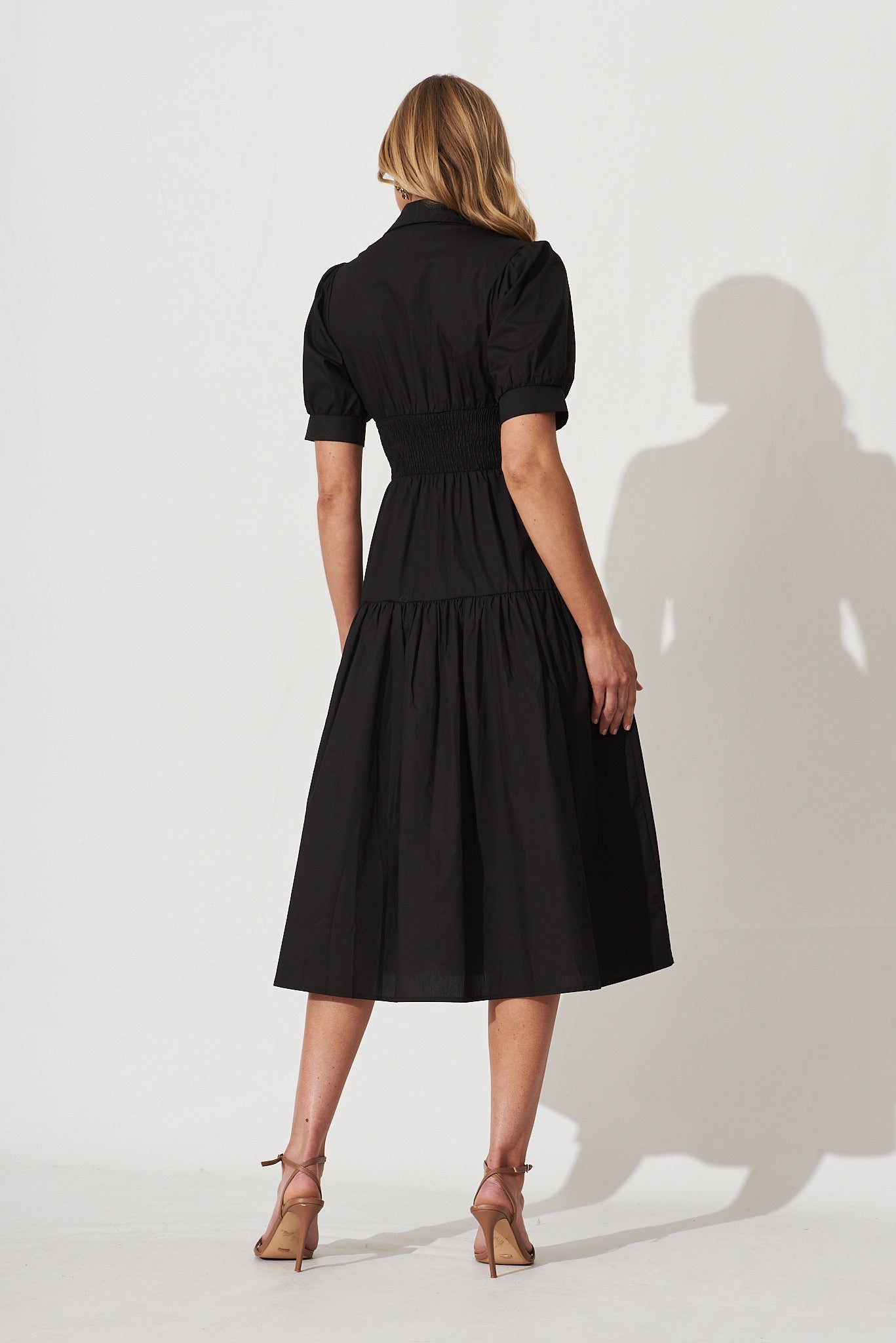 Black Cotton Midi Shirt Dress: Fairfax Style