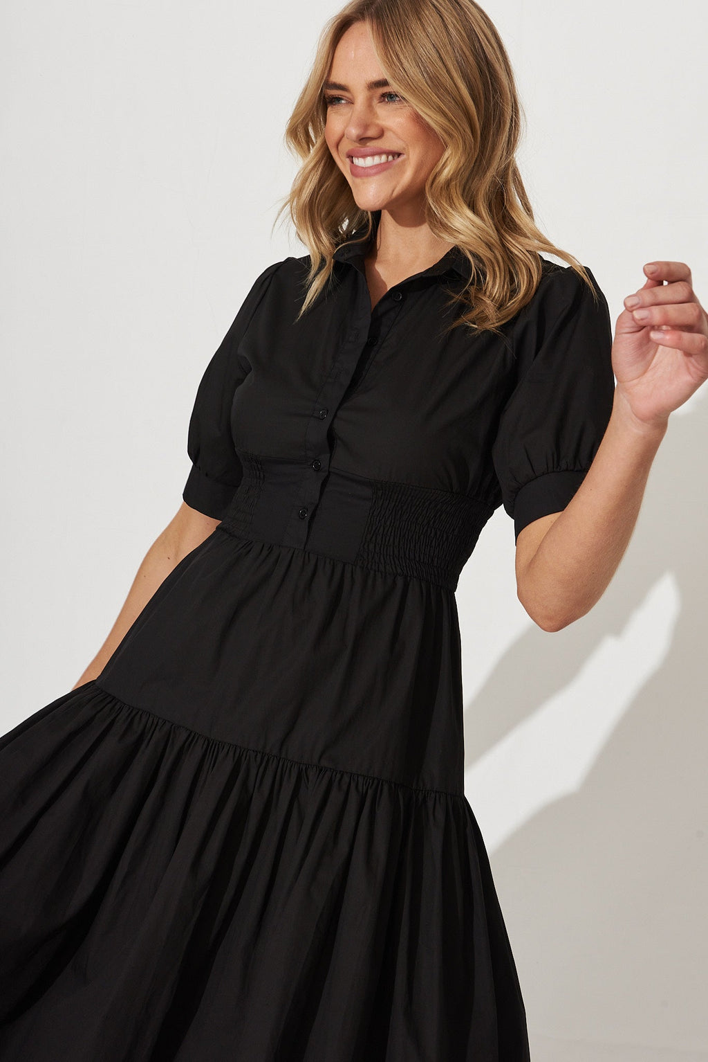 Black Cotton Midi Shirt Dress: Fairfax Style