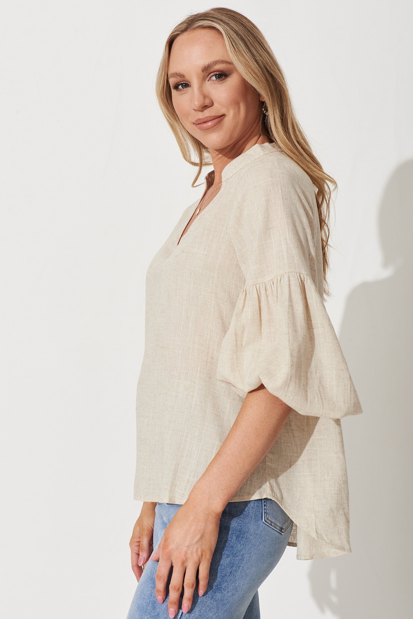 Oatmeal Linen Blend Jasper Blouse
