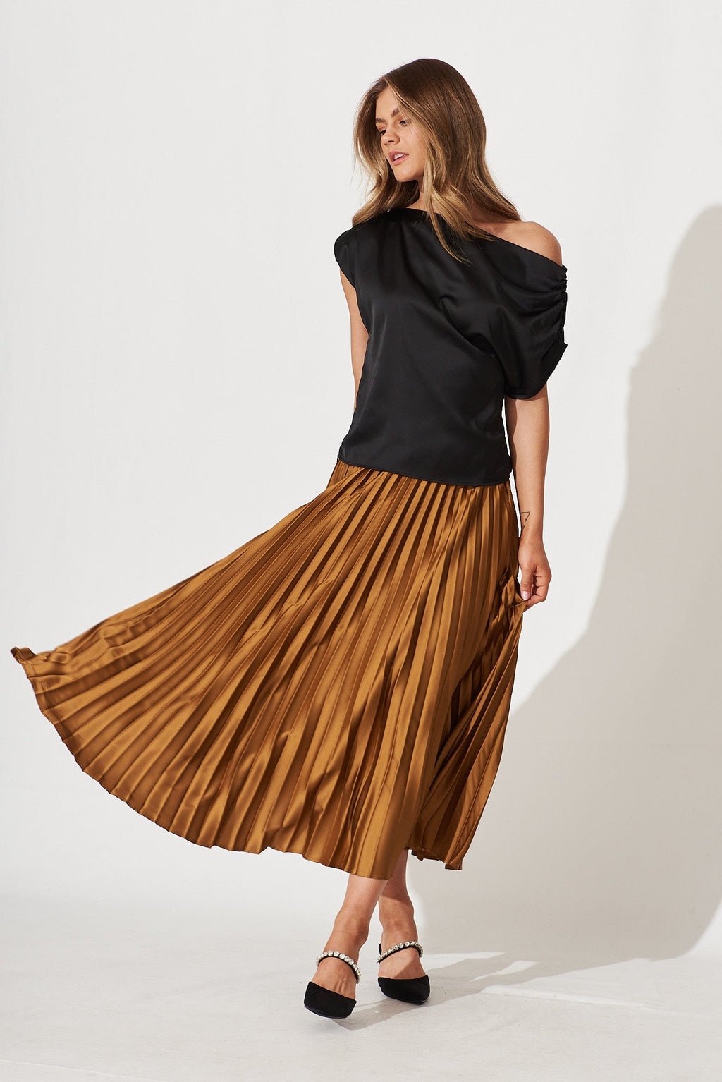 Black Satin Off-Shoulder Blouse