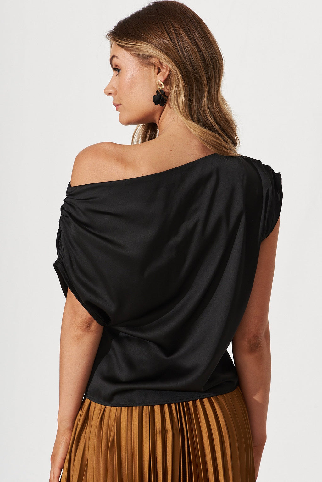 Black Satin Off-Shoulder Blouse