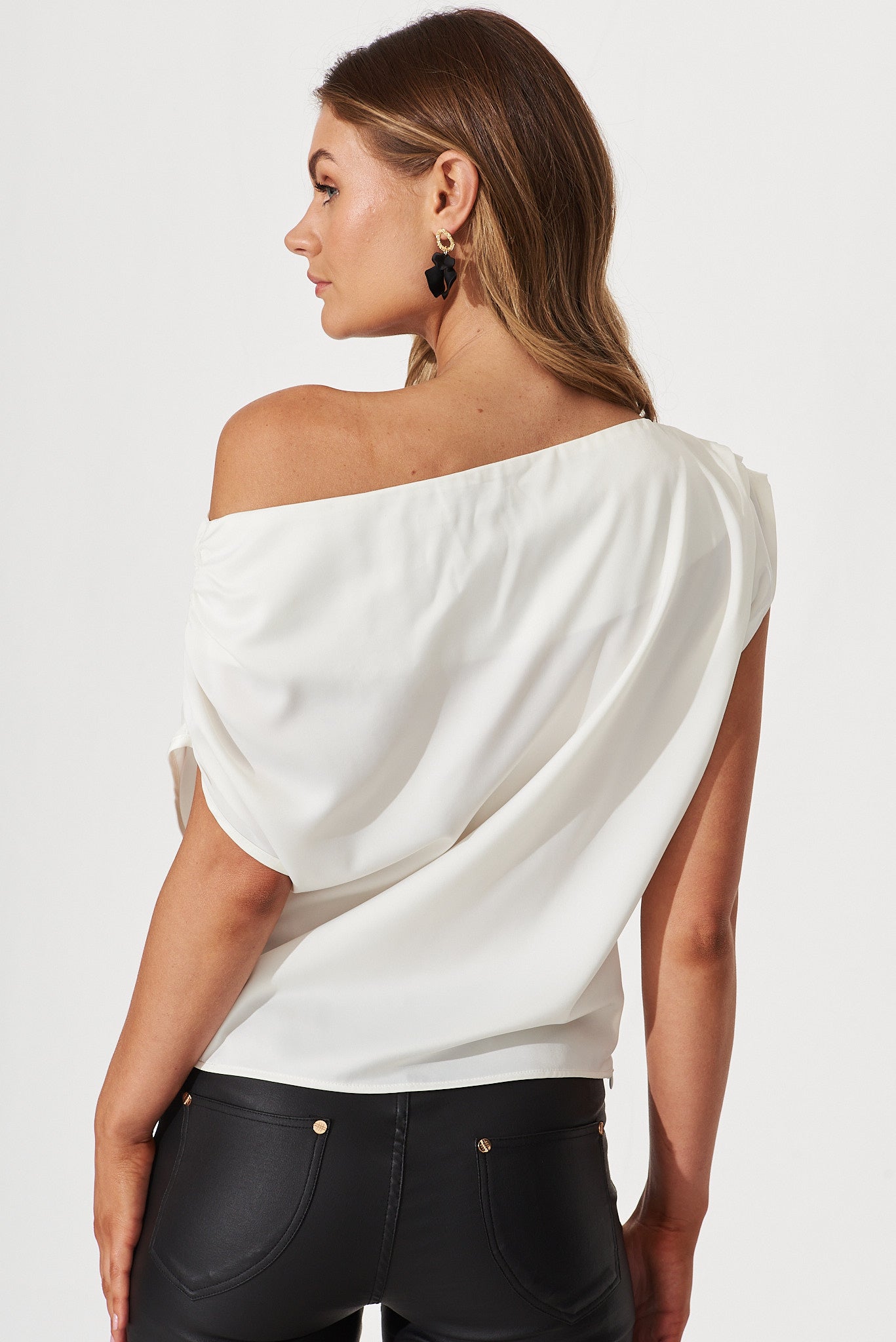 White Satin Off-Shoulder Blouse