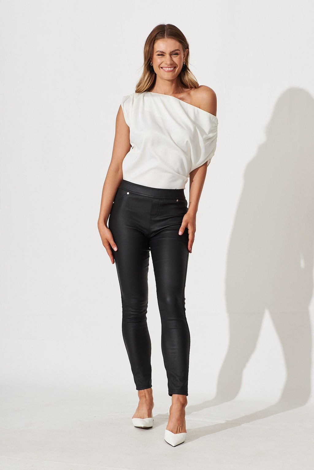 White Satin Off-Shoulder Blouse
