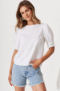 White Cotton Linen Blend Melanie Blouse