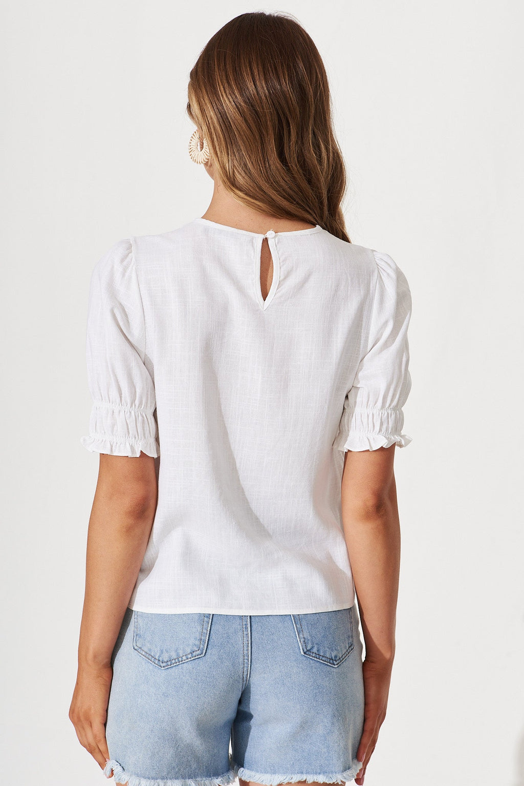 White Cotton Linen Blend Melanie Blouse