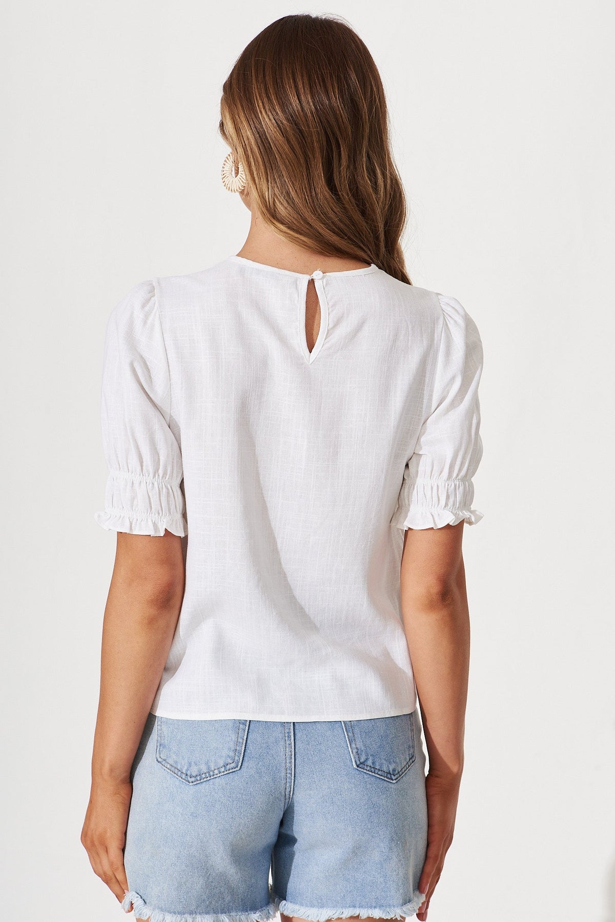White Cotton Linen Blend Melanie Blouse