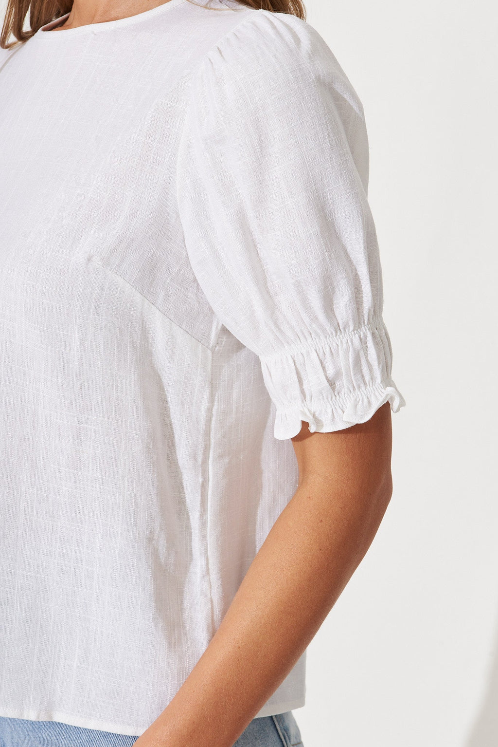 White Cotton Linen Blend Melanie Blouse