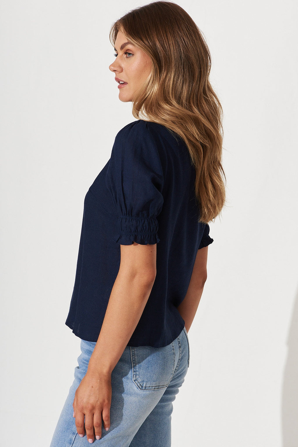Navy Cotton Linen Top by Melanie