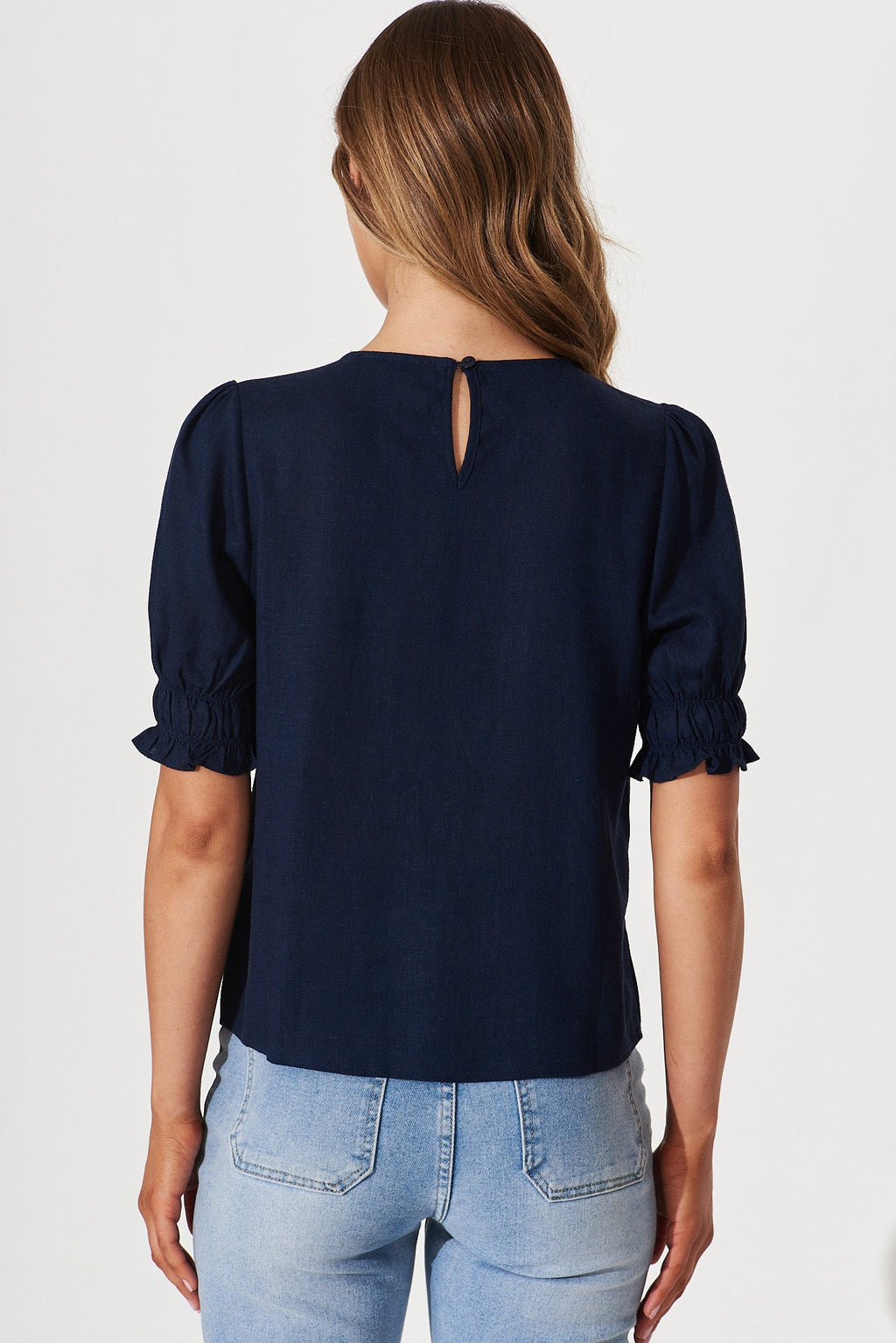 Navy Cotton Linen Top by Melanie
