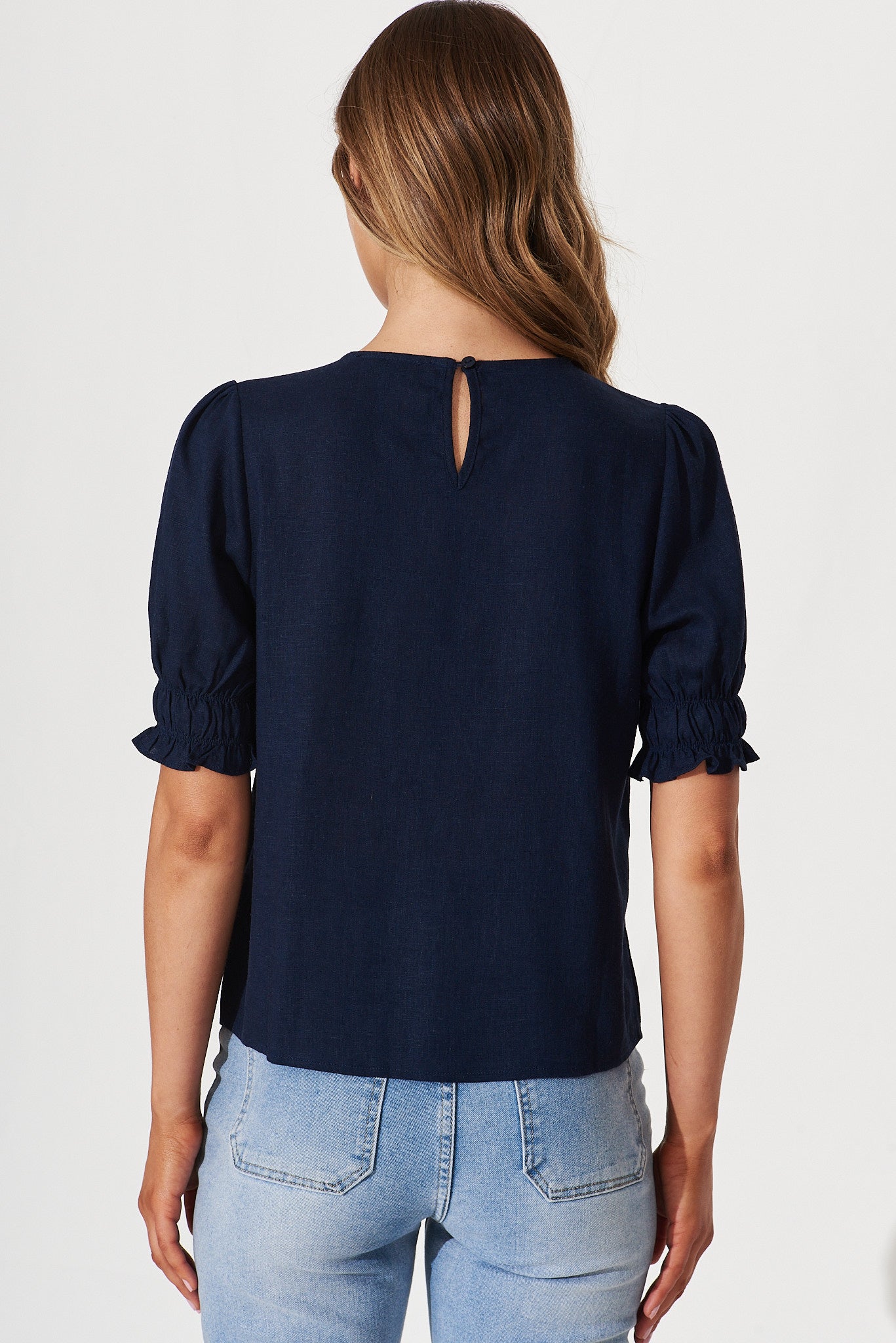 Navy Cotton Linen Top by Melanie