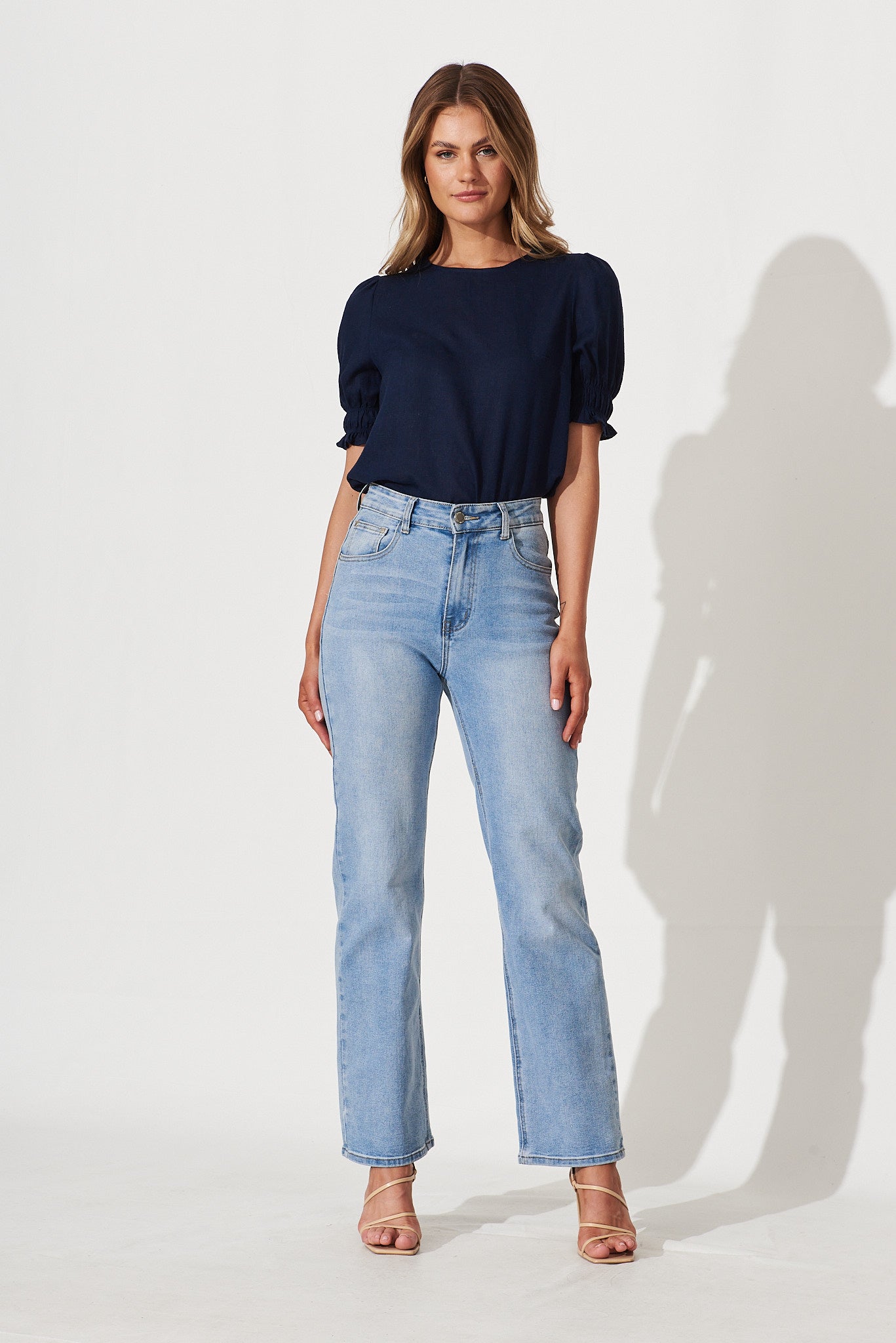 Navy Cotton Linen Top by Melanie