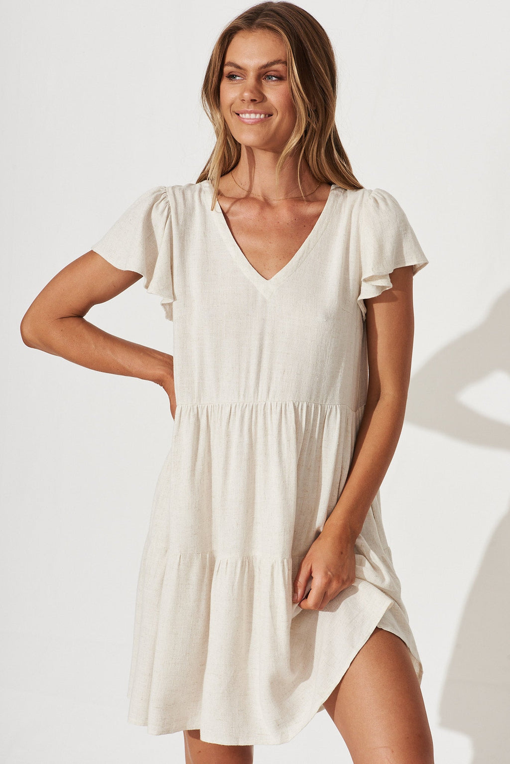 Oatmeal Linen Blend Smock Dress from Tahiti