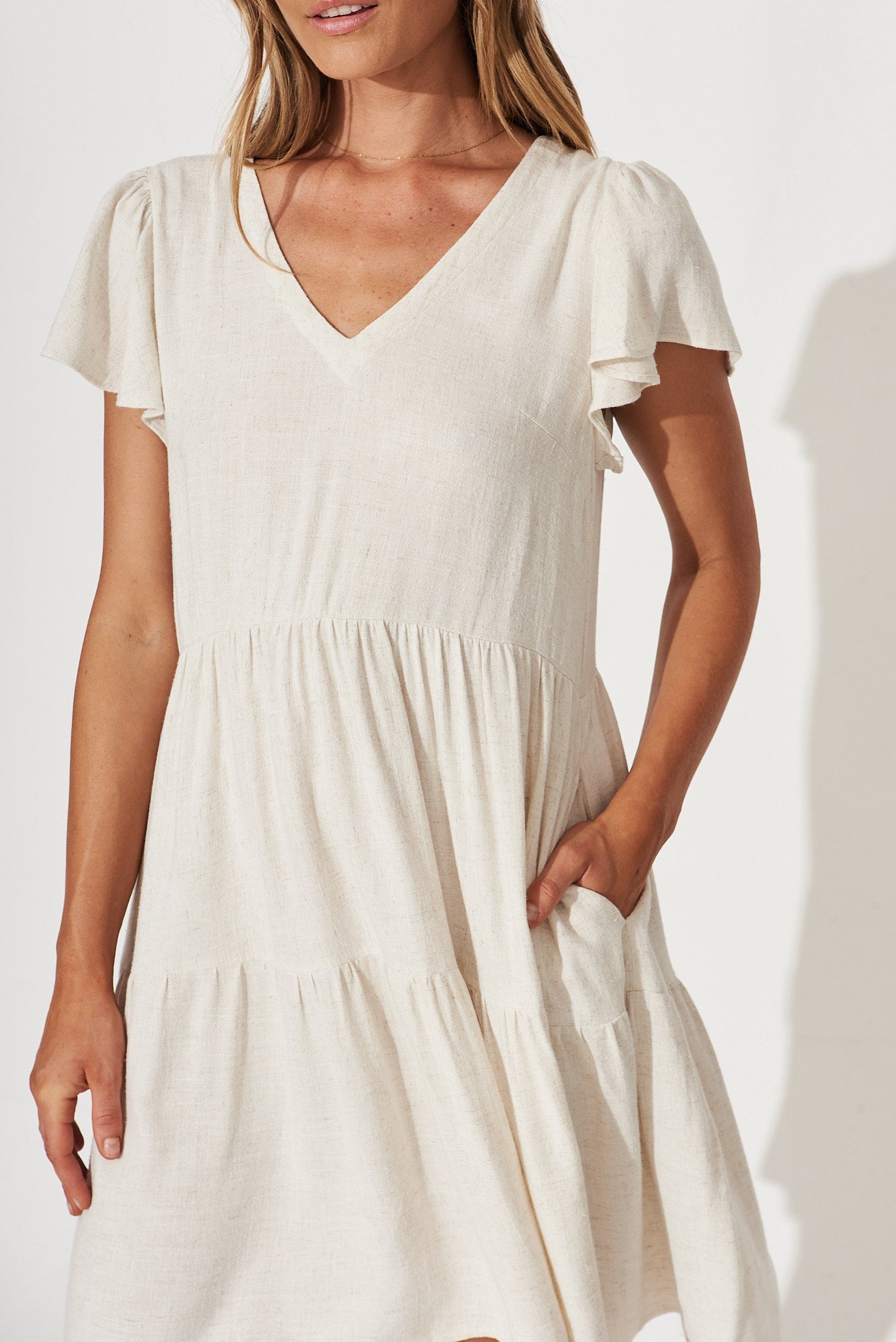 Oatmeal Linen Blend Smock Dress from Tahiti