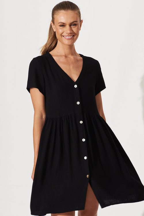 Black Linen Blend Horizon Dress