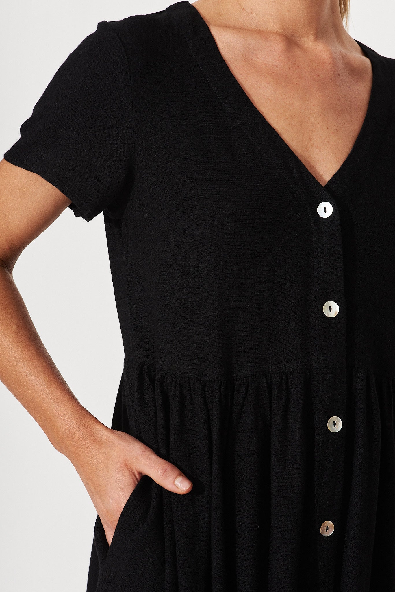 Black Linen Blend Horizon Dress