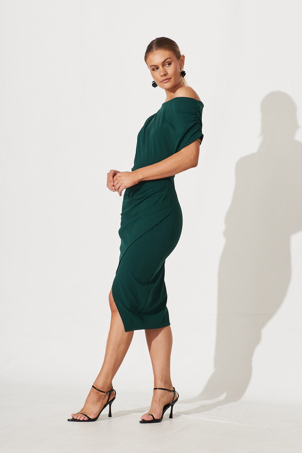 Emerald Off-Shoulder Midi Dress - Phoenix Style