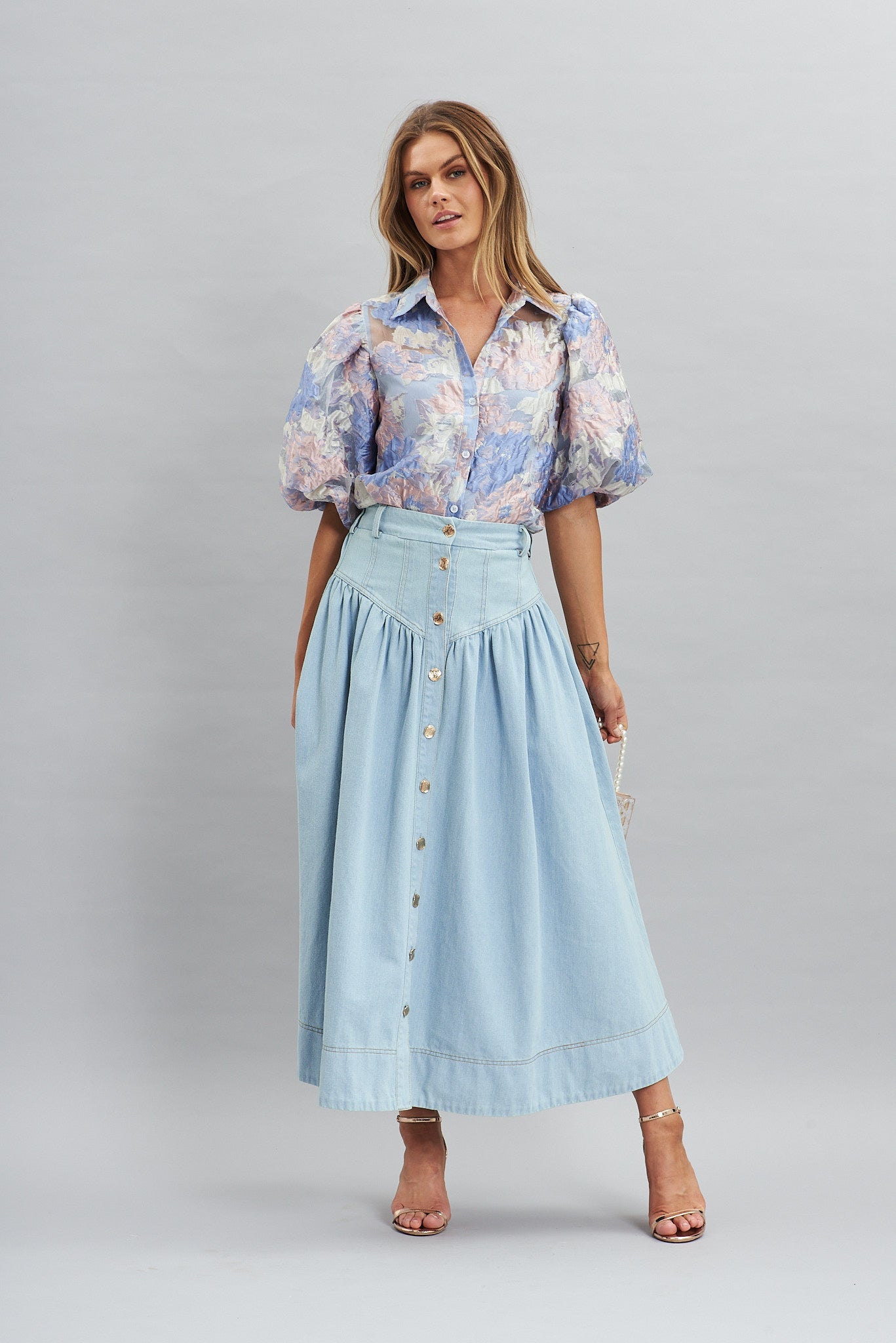 Light Blue Judith Maxi Denim Skirt
