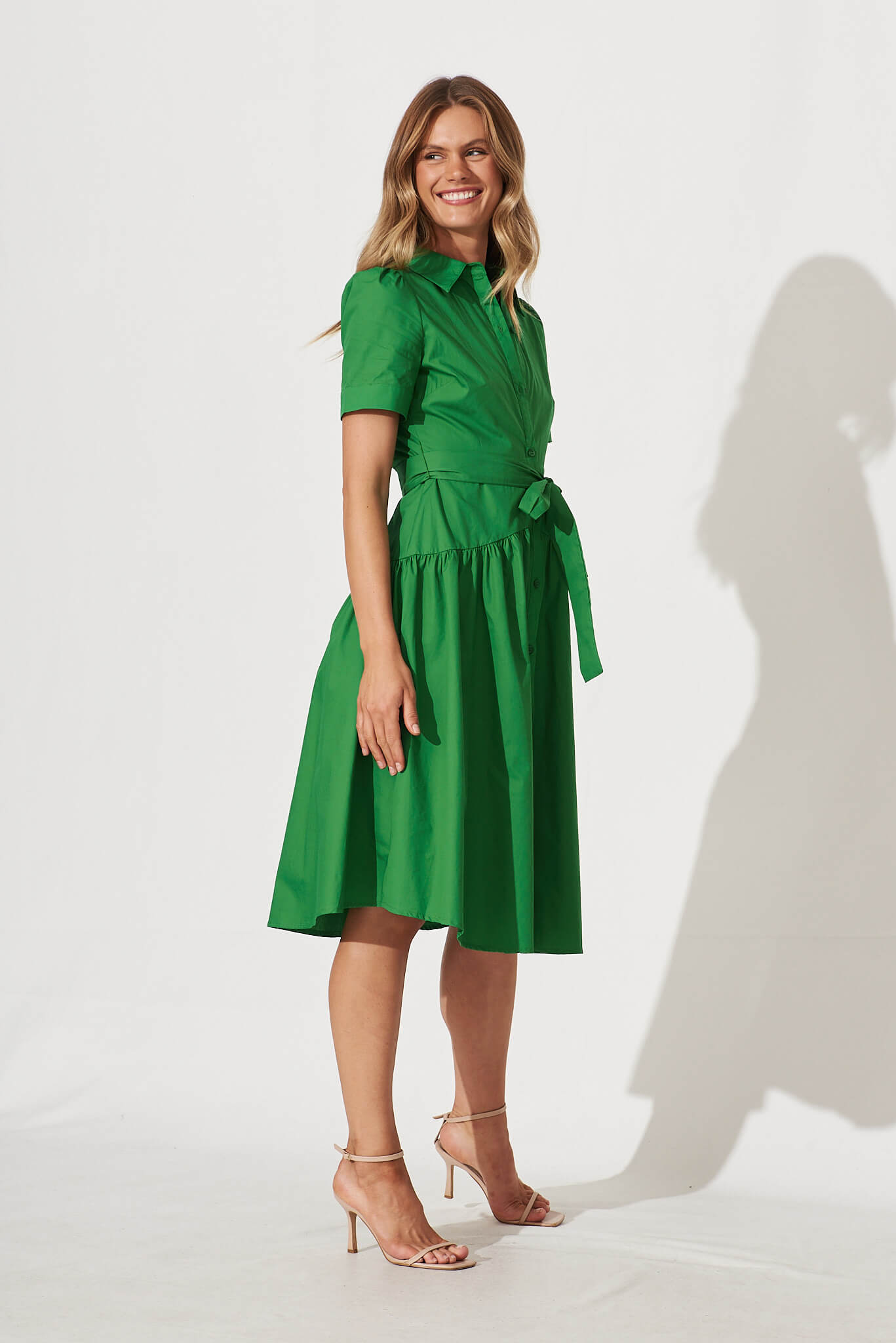 Green Cotton Midi Shirt Dress by Annmarie