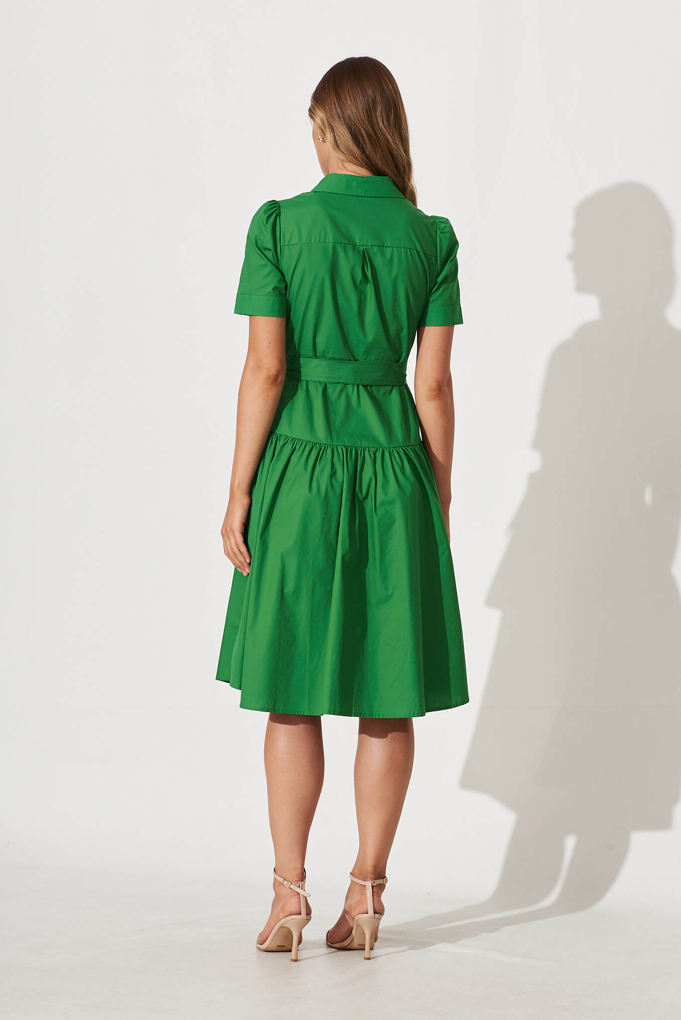 Green Cotton Midi Shirt Dress by Annmarie