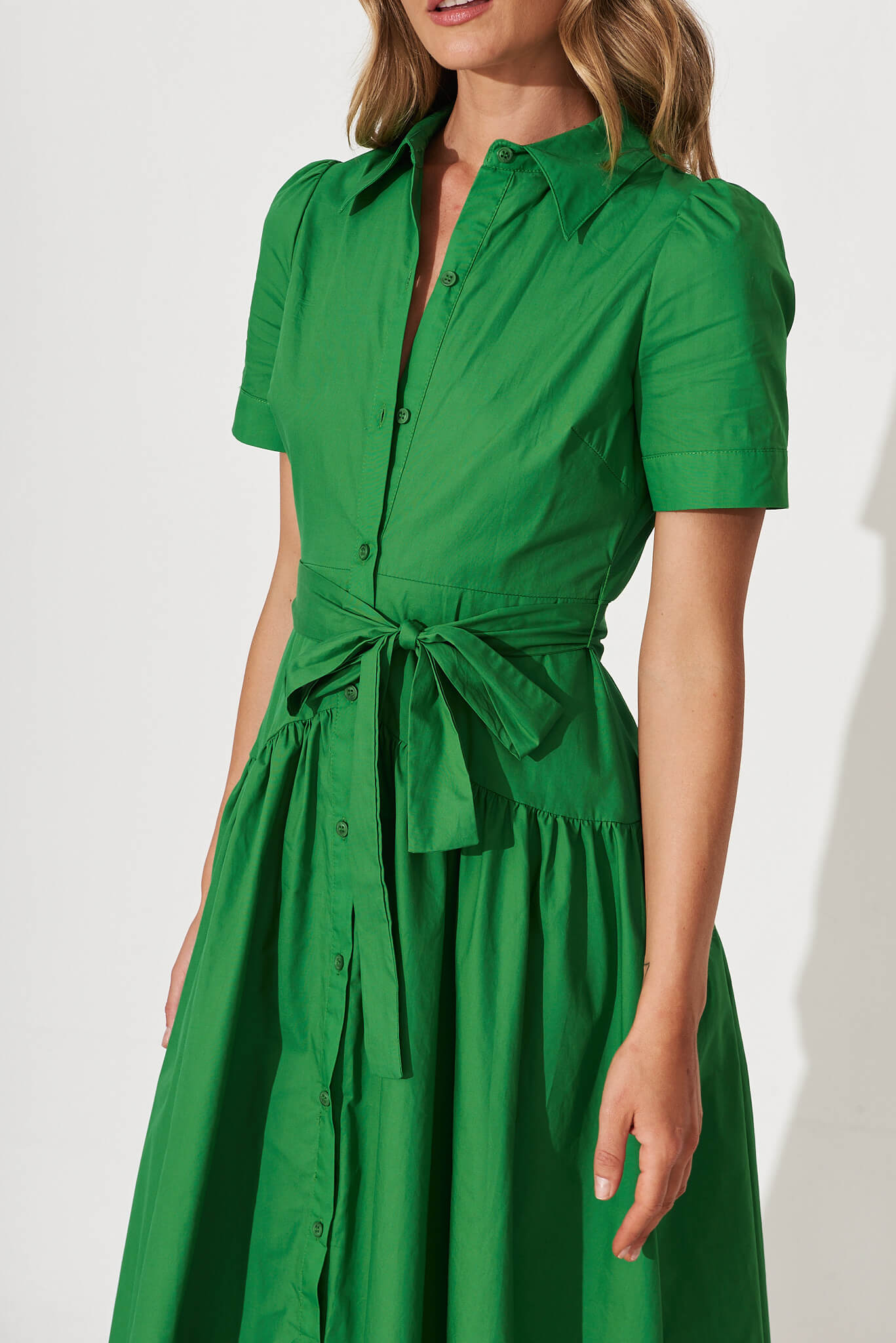 Green Cotton Midi Shirt Dress by Annmarie